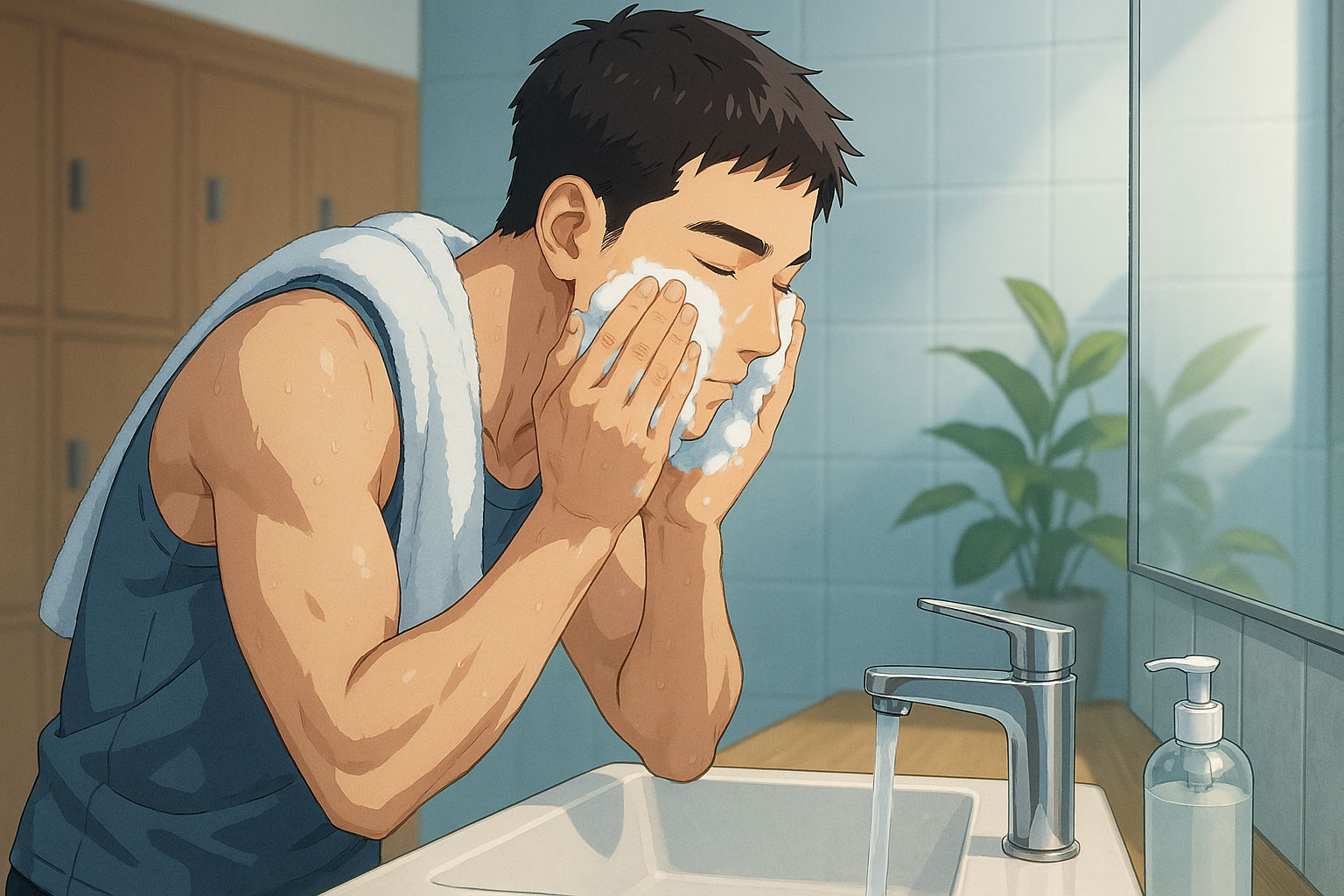 洗う（ぬるま湯＋やさしい洗顔）