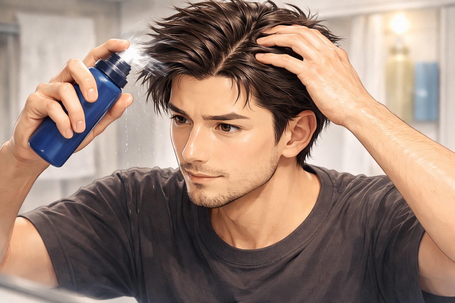 乾いた頭皮にスカルプローションを少量なじませる